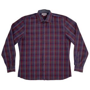 Lipson Sport Contemporary Button Front Dress Shirt Red & Blue Plaid